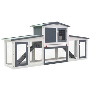 vidaXL Clapier large d'ext&eacute;rieur Gris et blanc 201x45x85 cm Bois