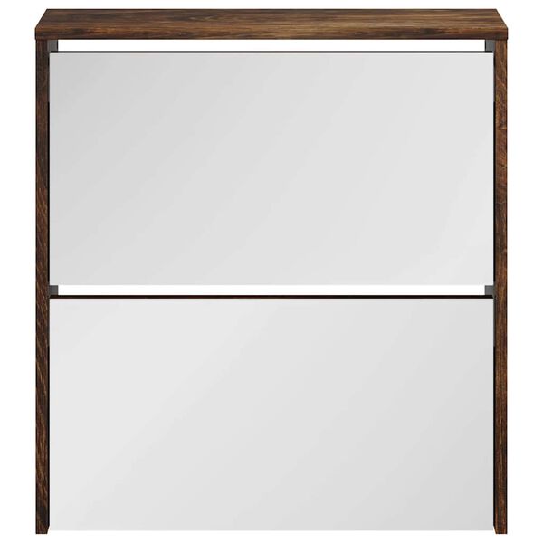 vidaXL Armoire &agrave; chaussures miroir &agrave; 2 niveaux Ch&ecirc;ne fum&eacute; 63x17x67 cm