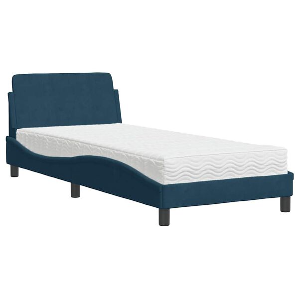 vidaXL Lit avec matelas Dover bleu 90x200 cm velours