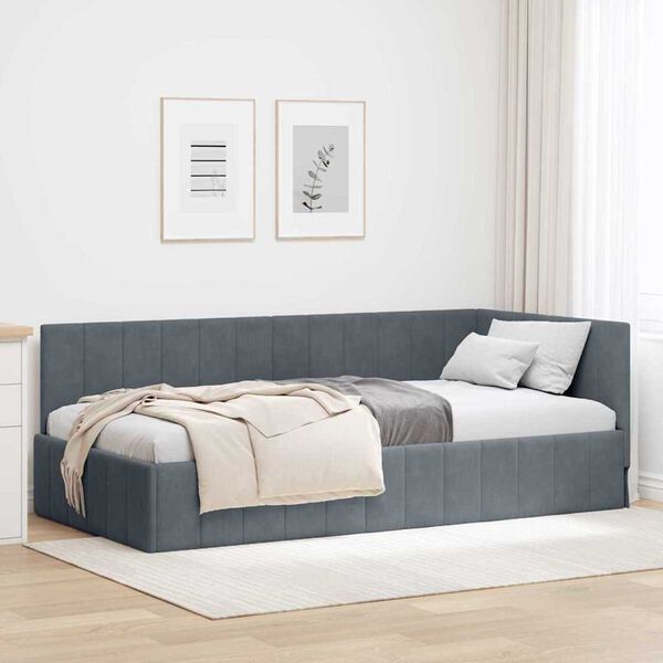 vidaXL Cadre de lit d'angle Gris foncé 90 cm x 190 cm Velours