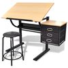 vidaXL Table &agrave; dessin inclinable &agrave; 3 tiroirs avec tabouret