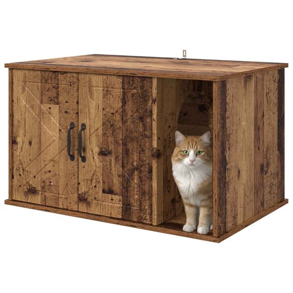vidaXL Maison pour chat Bois ancien 85 x 55 x 50 cm Bois d'ing&eacute;nierie