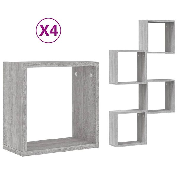 vidaXL &Eacute;tag&egrave;res cube murales 4 pcs sonoma gris 30x15x30 cm