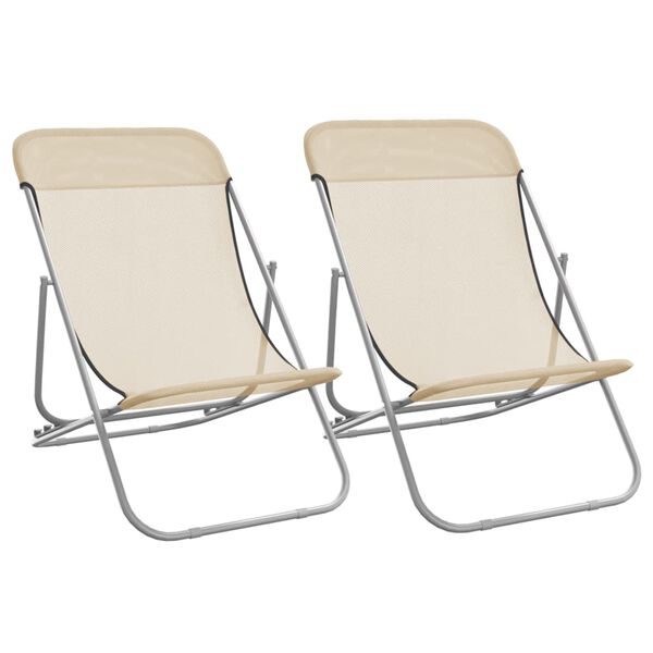vidaXL Chaises plage pliantes lot de 2 textil&egrave;ne acier enduit poudre