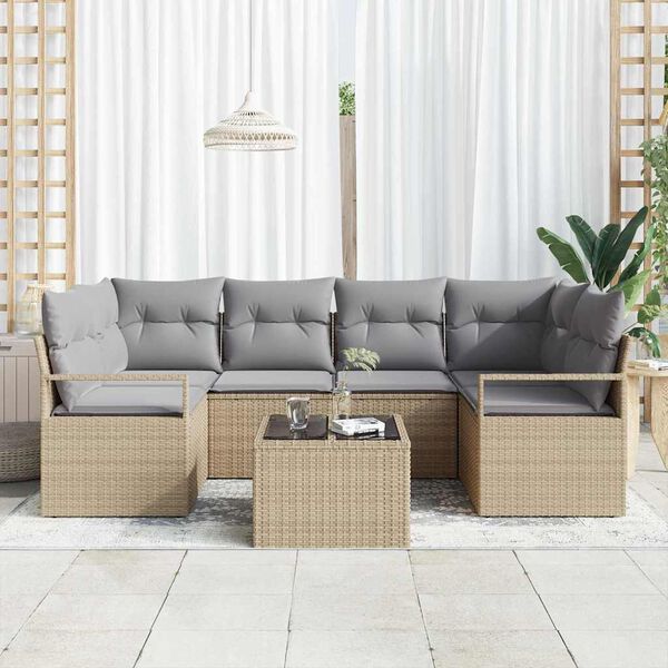 vidaXL Ensemble de canap&eacute; de jardin avec coussin 7 pcs Beige et gris