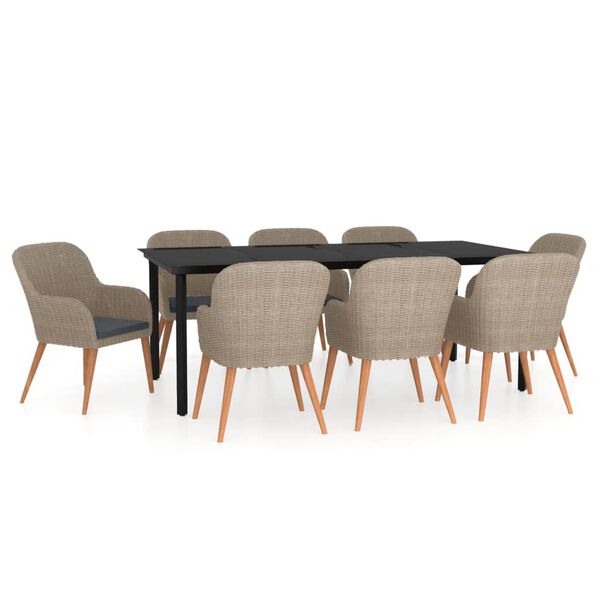 vidaXL Ensemble à manger de jardin avec coussins 9 pcs marron