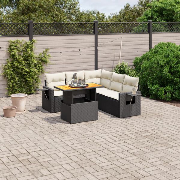 vidaXL Salon de jardin 6 pcs avec coussins noir r&eacute;sine tress&eacute;e
