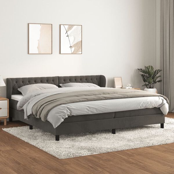 vidaXL Sommier &agrave; lattes de lit et matelas Gris fonc&eacute; 200x200cm Velours
