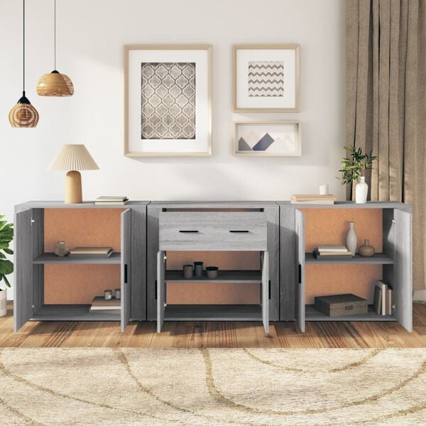 vidaXL Buffets 3 pcs Sonoma gris Bois d'ing&eacute;nierie