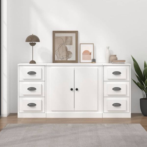 vidaXL Buffets 3 pcs Blanc Bois d'ingénierie