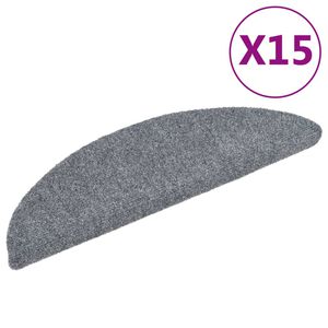 vidaXL Tapis d'escalier autocollants 15 pi&egrave;ces 56 x 17 x 3 cm Gris clair Demi-rond