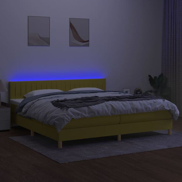 vidaXL Sommier &agrave; lattes de lit et matelas et LED Vert 200x200 cm Tissu