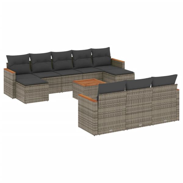 vidaXL Salon de jardin 11 pcs avec coussins gris r&eacute;sine tress&eacute;e