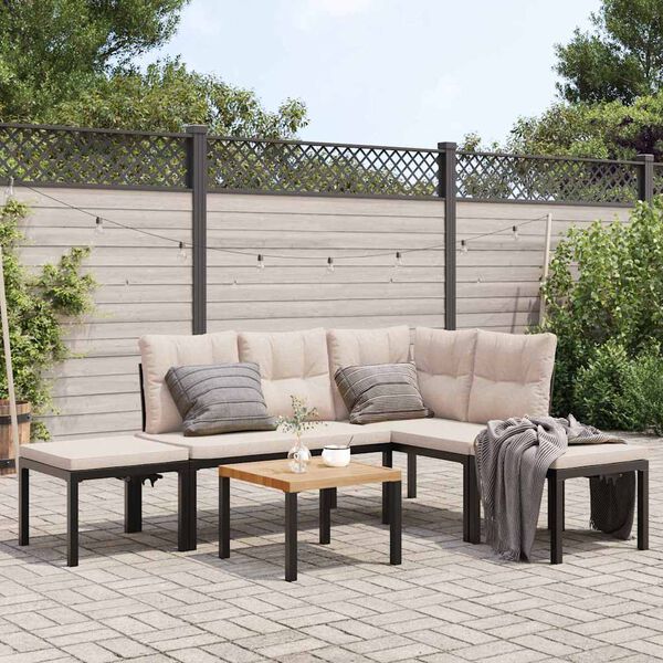 vidaXL Salon de jardin avec coussins 5 pcs noir acier enduit de poudre