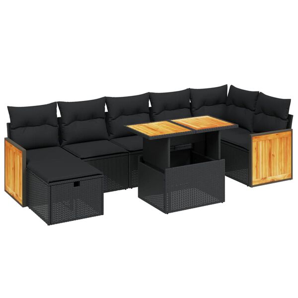 vidaXL Salon de jardin 8 pcs avec coussins noir r&eacute;sine tress&eacute;e