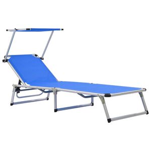 vidaXL Chaise longue pliable avec toit Aluminium et textil&egrave;ne Bleu