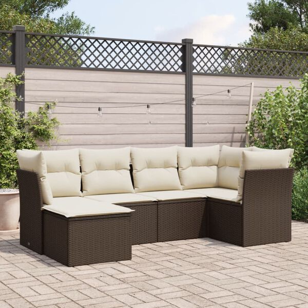 vidaXL Salon de jardin avec coussins 6 pcs marron r&eacute;sine tress&eacute;e
