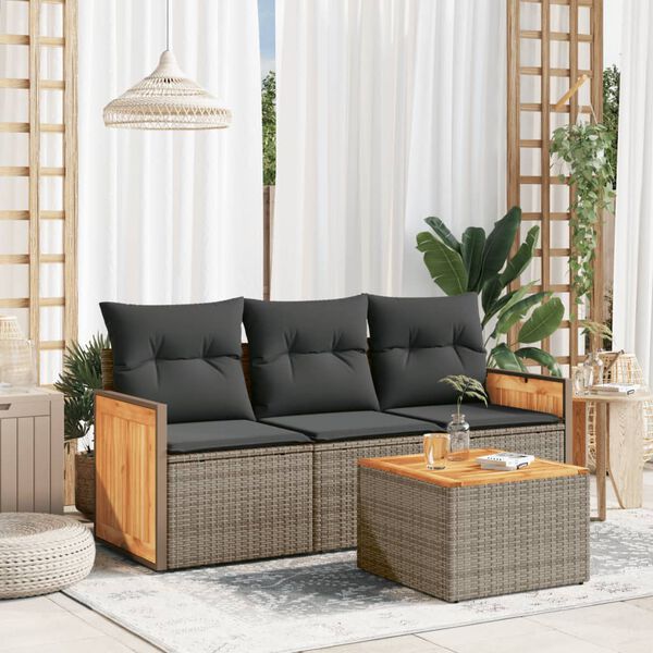 vidaXL Salon de jardin 4 pcs avec coussins gris r&eacute;sine tress&eacute;e
