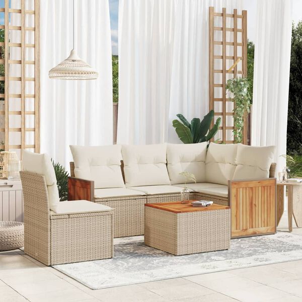 vidaXL Salon de jardin avec coussins 6 pcs beige r&eacute;sine tress&eacute;e