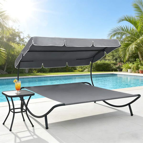 vidaXL Lit de repos d'ext&eacute;rieur avec auvent Gris