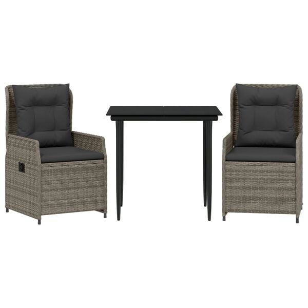 vidaXL Ensemble &agrave; manger de jardin 3 pcs coussins gris r&eacute;sine tress&eacute;e