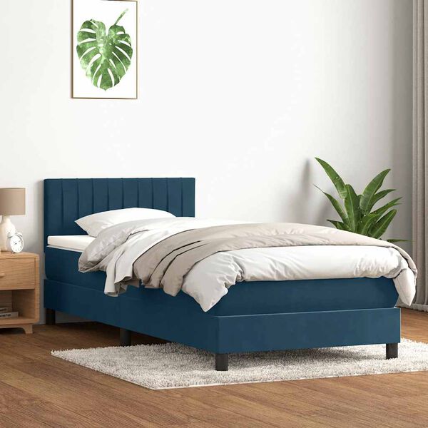 vidaXL Sommier &agrave; lattes de lit et matelas bleu fonc&eacute; 80x220 cm velours