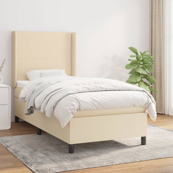 vidaXL Sommier &agrave; lattes de lit avec matelas Cr&egrave;me 90x200 cm Tissu