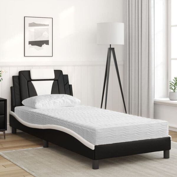 vidaXL Lit Viana avec matelas noir et blanc 90x190 cm similicuir