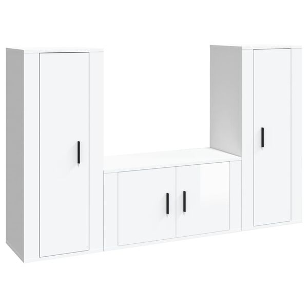 vidaXL Ensemble de meubles TV 3 pcs Blanc brillant Bois d'ing&eacute;nierie