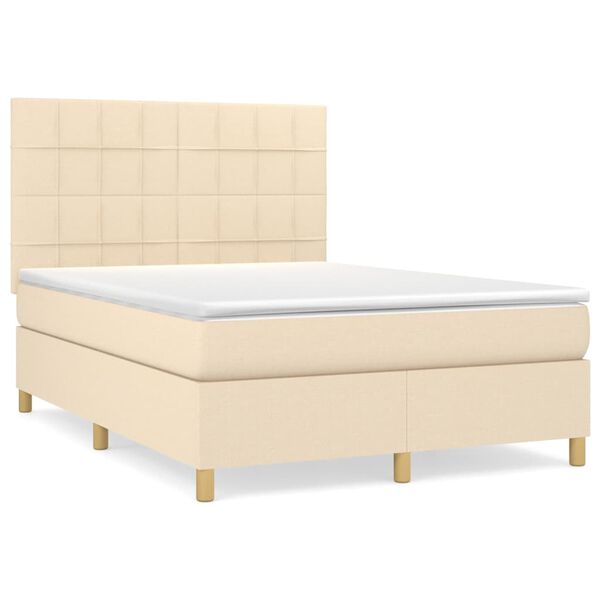 vidaXL Sommier &agrave; lattes de lit avec matelas Cr&egrave;me 140x190 cm Tissu
