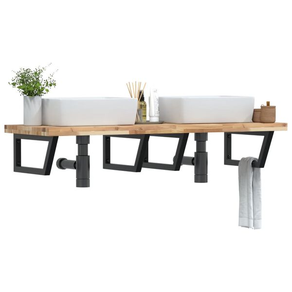 vidaXL &Eacute;tag&egrave;re de vasque murale acier et bois massif d'acacia