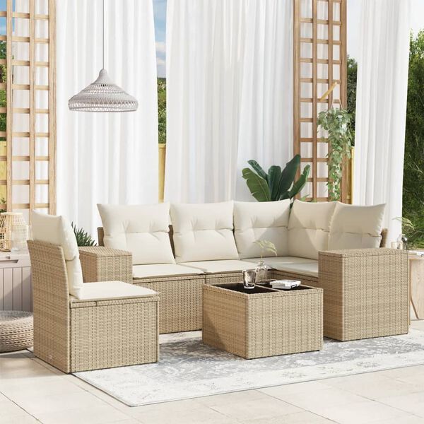 vidaXL Salon de jardin avec coussins 6 pcs beige r&eacute;sine tress&eacute;e