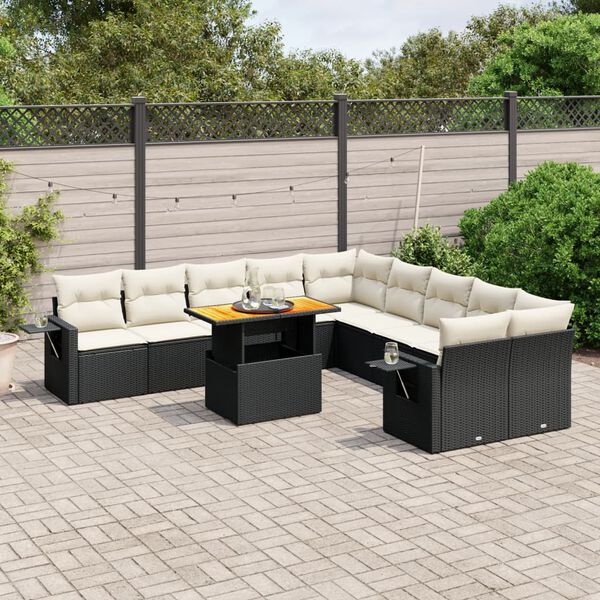 vidaXL Salon de jardin 11 pcs avec coussins noir r&eacute;sine tress&eacute;e