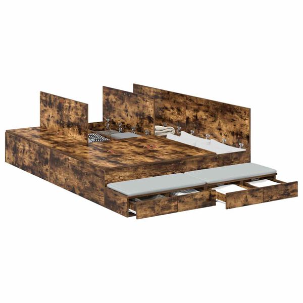 vidaXL Cadre de lit avec rangement Ch&ecirc;ne fum&eacute; 150 cm Bois d'ing&eacute;nierie