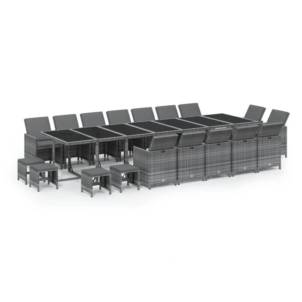 vidaXL Ensemble &agrave; manger de jardin coussins 19 pcs R&eacute;sine tress&eacute;e Gris