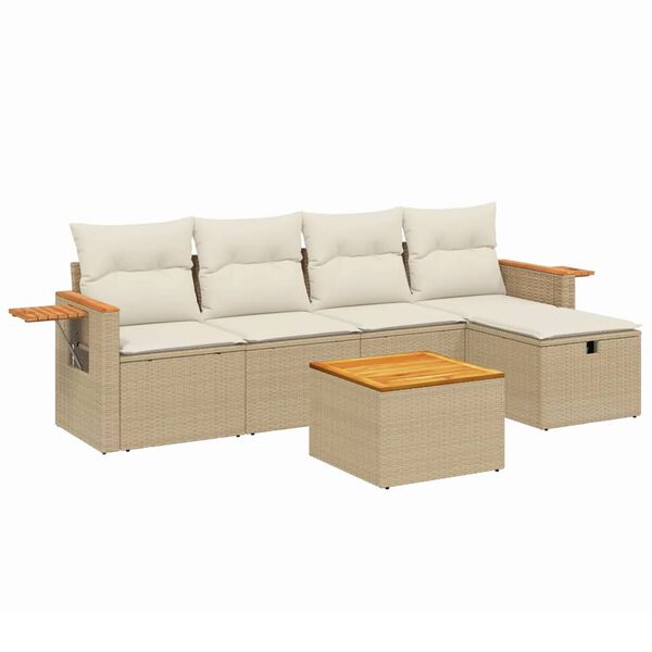 vidaXL Salon de jardin avec coussins 5 pcs beige r&eacute;sine tress&eacute;e