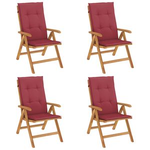 vidaXL Fauteuils pliants inclinables avec coussins 4 pcs teck massif