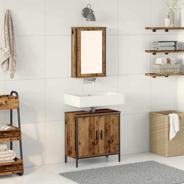vidaXL Ensemble de mobilier de salle de bain avec &eacute;tag&egrave;re 2 pcs Marron