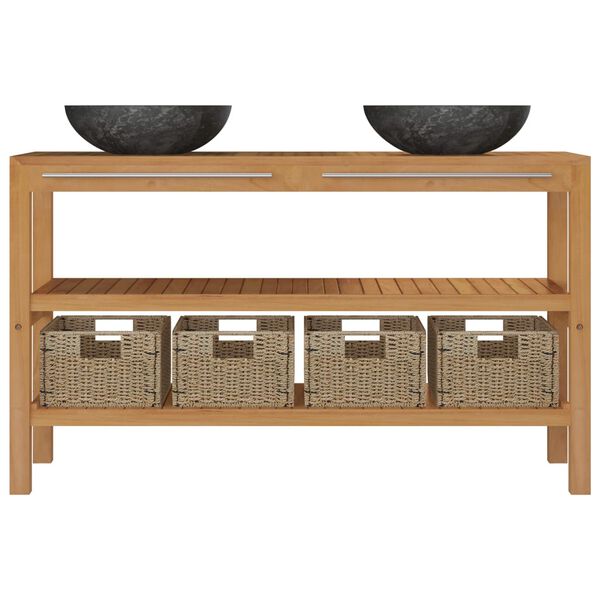 vidaXL Armoire de toilette Teck solide avec lavabos en marbre Noir