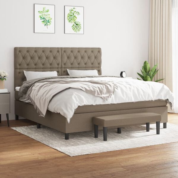 vidaXL Sommier &agrave; lattes de lit avec matelas Taupe 160x200 cm Tissu