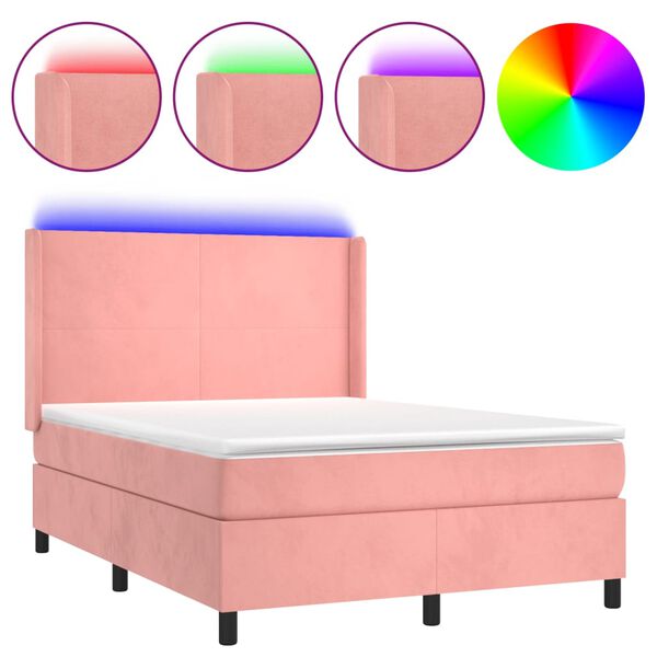 vidaXL Sommier &agrave; lattes de lit matelas et LED Rose 140x190 cm Velours