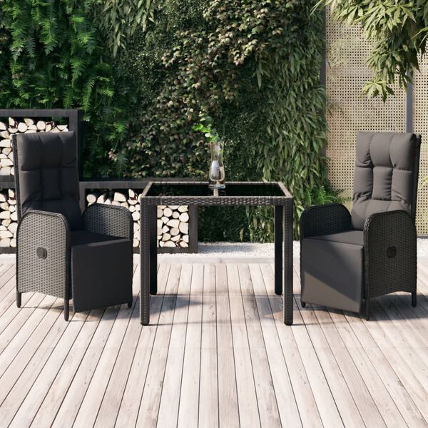 vidaXL Ensemble &agrave; manger de jardin avec coussins 3 pcs Noir