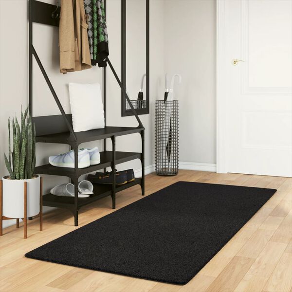 vidaXL Tapis HUARTE &agrave; poils courts doux et lavable noir 80x200 cm