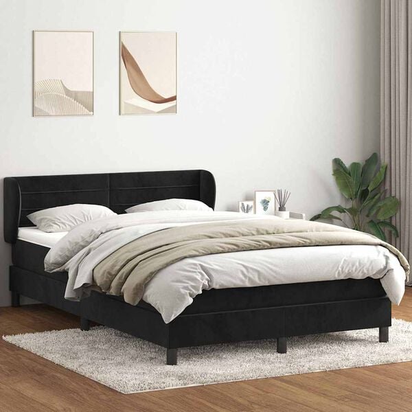 vidaXL Sommier &agrave; lattes de lit avec matelas noir 140x210 cm velours