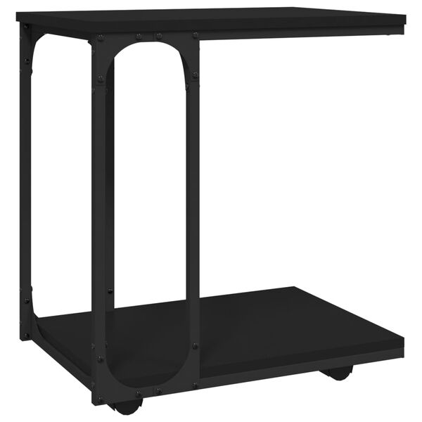 vidaXL Table d'appoint avec roues Noir 50x35x55,5 cm Bois d'ing&eacute;nierie