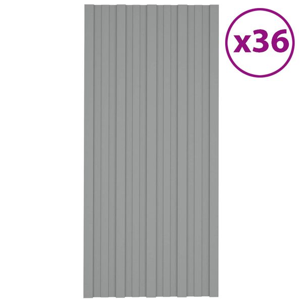 vidaXL Panneau de toiture 36 pcs Gris 100 x 45 cm Acier galvanis&eacute;