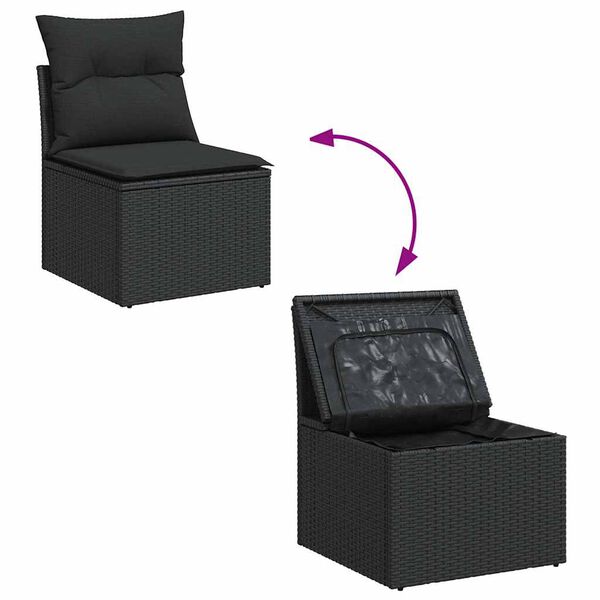 vidaXL Salon de jardin 6 pcs avec coussins noir r&eacute;sine tress&eacute;e