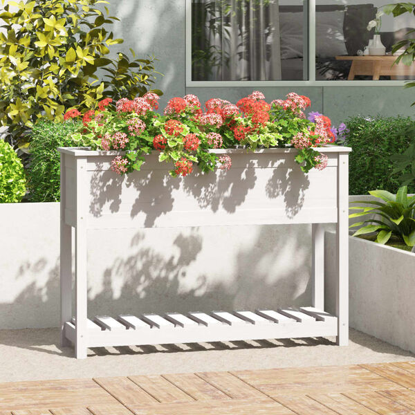 vidaXL Jardini&egrave;re et &eacute;tag&egrave;re Blanc 111,5x34,5x81 cm Bois massif de pin