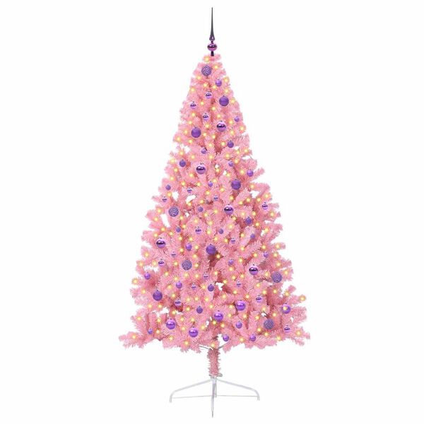 vidaXL Sapin de Noël artificiel pré-éclairé Rose 210 cm PVC