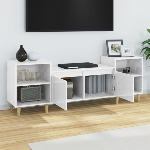 vidaXL Meuble TV Blanc brillant 160x35x55 cm Bois d'ing&eacute;nierie